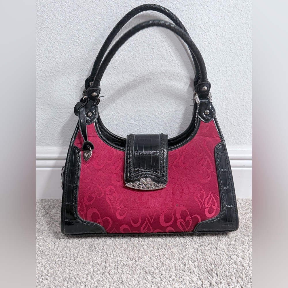 Y2K Red Heart Jacquard Shoulder Bag Black Faux Croc McBling Purse - Picture 2 of 12